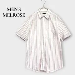 メンズメルローズ 半袖シャツ ストライプ コットン混 M 白 ピンクのサムネイル