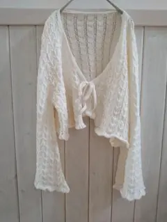 SHEIN VCAY プラス 前結び トランペットスリーブ クロップカーディガン