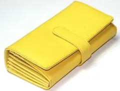■新品　送料込み■牛革　全25収納ポケット　アコーディオンロングウォレット　黄