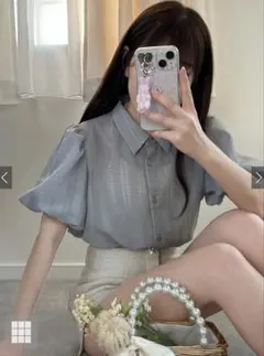 チェック柄シアーバルーンスリーブシャツ tg695