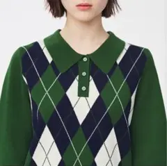 【GU】アーガイル柄ニットポロシャツ