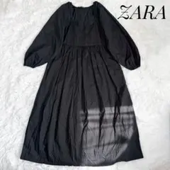 【美品】ZARA パフスリープポプリンワンピース ブラック S