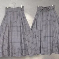 ナイスクラップ チェック柄 ロングフレアスカート バックゴム レースアップ 秋冬