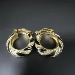 ゴールド ブラック ツイスト フープイヤリング