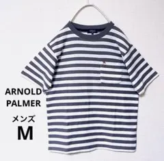 アーノルドパーマー Tシャツ M ボーダー 白/グレー 胸ポケットのサムネイル