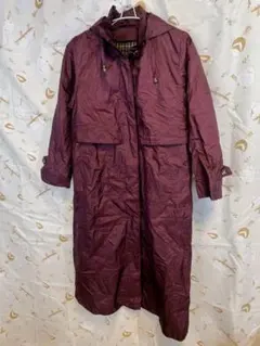 バーガンディ フード付きロングコート