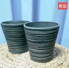 【２個セット 】４号植木鉢　カービングポット　BLK