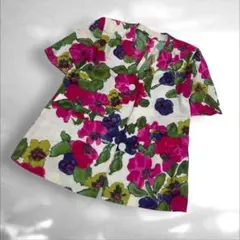 ニナリッチNINA RICCI 花柄半袖シャツジャケット　シルク総柄9号（C3