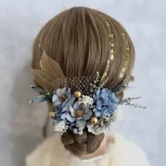 ナチュラルブルー♡金箔付♡髪飾り ヘッドドレス 前撮り 成人式 卒業式 七五三