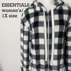 ESSENTIALS ボア フリースパーカー 1X チェック柄 フルジップ
