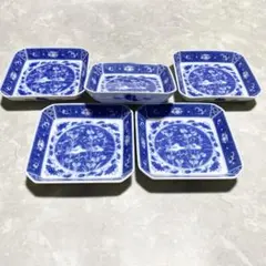 【タイムセール】有田焼　銘々皿 染付オシドリ5枚セット 角皿 陶器 和食器のサムネイル