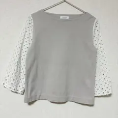 BEAUTY&YOUTH ドッキングトップス　袖レース　七分袖　ボートネック