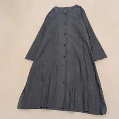 かぐらや　コットンリネン　長袖　シャツワンピース　ロング　Aライン　М