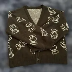 GRL クマ柄 ブラック ニットカーディガン サイズF