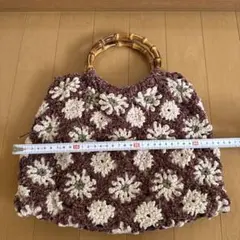 手編み花✿モチーフ編みバッグ マニラヘンプヤーンブルー - メルカリ