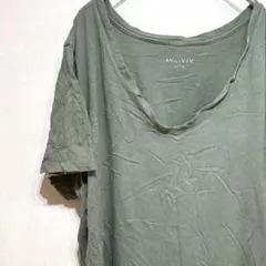 【訳あり】AVA & VIV 【2X】カーキ Tシャツ 半袖 無地 ゆったり