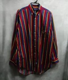 ラルフローレン　ストライプシャツ　Mサイズ　エンブレムロゴ　メンズ　古着　90s