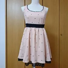 バックリボン付き　リボンドット刺繍レース ノースリーブミニフレアワンピースのサムネイル
