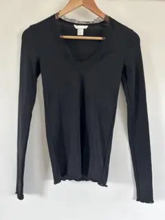 H&M レース付きVネック長袖トップス 黒