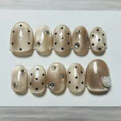 現品　ベリーショート　ネイルチップ　ガーリー　ドット　シンプル　スナ系　ワンホン