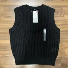 新品　UNIQLO メッシュクルーネックショートセーター ノースリーブ Mのサムネイル