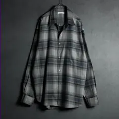 美品 オンブレチェック 長袖シャツ グレー ブルー L ゆったり