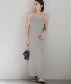 セレクトモカ　ダブルストラップカップ付きリブキャミワンピース　ライトグレー