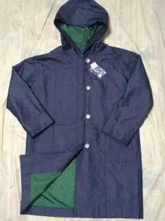 未使用 デニムコート フード付き L ダークブルー ロングジャケット ビジュー