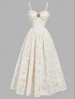 アイボリー レース キャミワンピース フローラルレース カメオ
