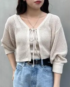 新品タグ付きINGNI【セットアイテム】7分袖リボンメッシュ カーディガン