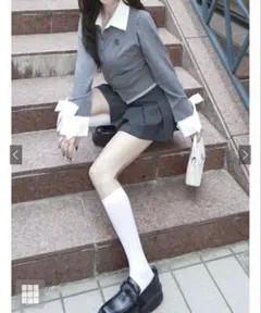 GRL グレイル襟付き袖リボンロゴ刺繍ニットトップス ［fs29］グレー