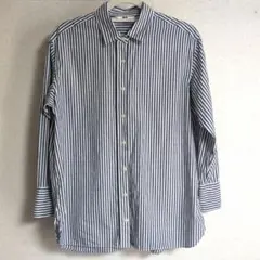 【UNIQLO ユニクロ】コットンストライプシャツ 青白 ネイビー 綿 M
