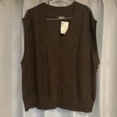 【新品】kutir ケーブルガラVネックベスト ブラウン F
