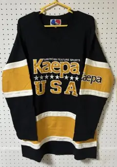 レトロKaepa USA ホッケーシャツ風 トレーナー 黒黄 ビッグロゴ 古着のサムネイル
