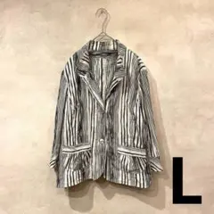 レディース　オープンカラー　ジャケット　白　黒　羽織り　イタリアンカラー　L