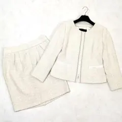 極美品✨アンタイトル　ママスーツ　ツイード セット　42　大きいサイズ　ベージュ