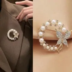 【新品】パール　バタフライ　ブローチ　蝶々　コサージュ　スカーフ　ちょうちょ