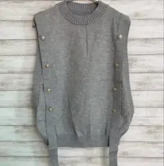 ニットベスト　グレー　ブラウス トップス おしゃれ ノースリーブ　ニット