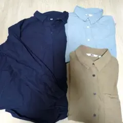 ユニクロ レディース コットンシャツ 3枚セット 茶 紺 緑 ワイシャツ