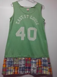 デニム&ダンガリー☆裾パッチワーク☆チュニック 明るい黄緑色 160㎝