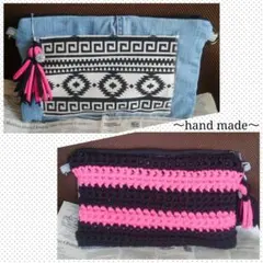 【在庫処分セール】デニムリメイク・クラッチ・ショルダー・バッグ＊ハンドメイド