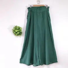 ワイドパンツ【F】 ウエストゴム 薄手　ドット柄　大きめサイズ　グリーン系