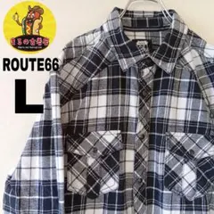 USA古着 ROUTE66　ネルシャツL　ブラックホワイト　チェック
