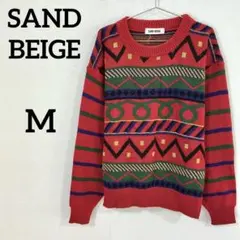 【SAND BEIGE 総柄ニットセーター 幾何学柄 M】のサムネイル
