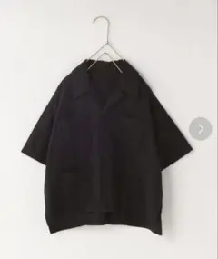 ノルマンディシャツ　ブラック 刺繍入り 半袖のサムネイル