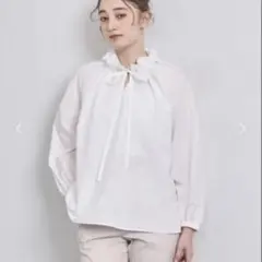 美品　ユナイテッドアローズ オーガンジー フリル リボン ブラウス　ホワイト