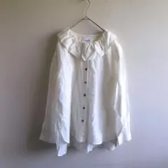 美品 ウィムガゼット フリルボウブラウス リネン混 ボウタイ リボン