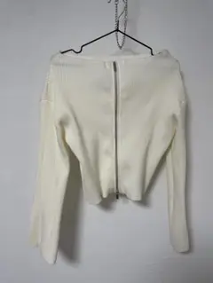 リブ編みアイボリー長袖カーディガン M