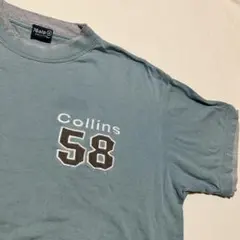 76alp Collins レイヤード風 Tシャツ 刺繍ロゴ ブルーグレー M