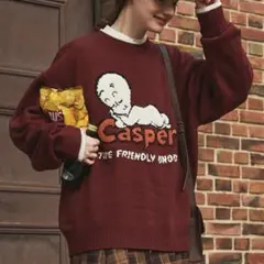 Casper キャラクター刺繍 長袖セーター